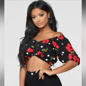 Fashion Nova Floral & Polka Dot Print Crop Top NWT